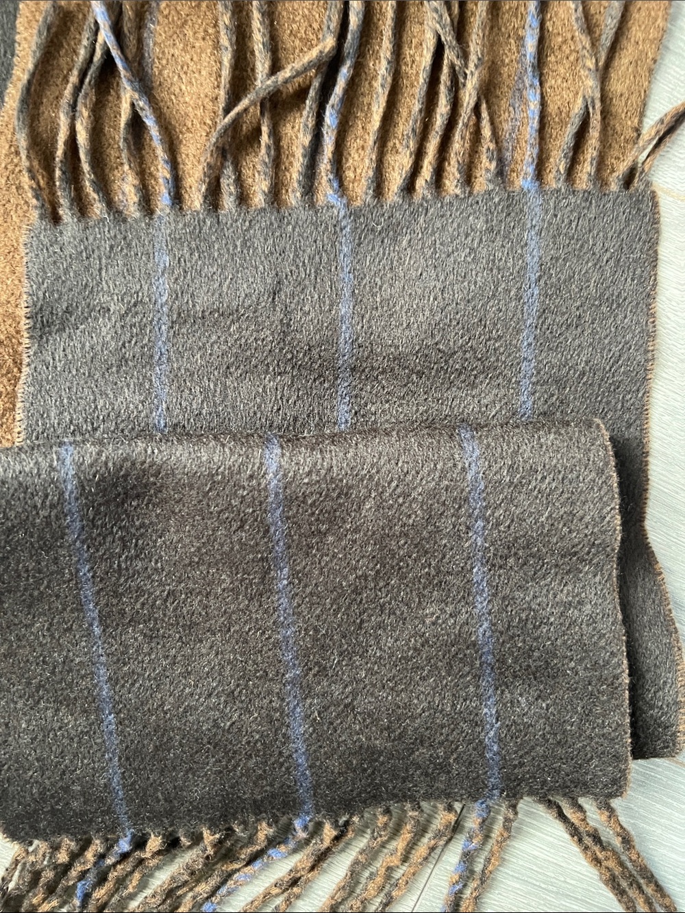 Banana Republic 100% Cashmere Pinstripe Fringe Winter Scarf Brown Tan Unisex